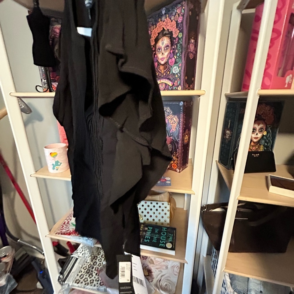 Liverpool Small Petite Black Asymmetrical Blouse with Bib Collar - Picture 4 of 5